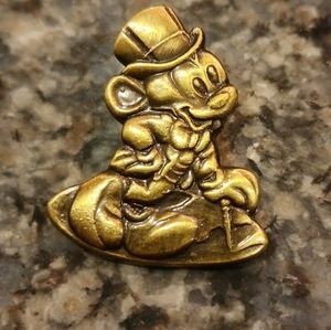 Disney Mickey Mouse Pin with tuxedo and formal hat, cane, bronze/goldtone